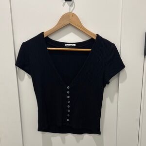 Reformation Black Ribbed Button-Up Top